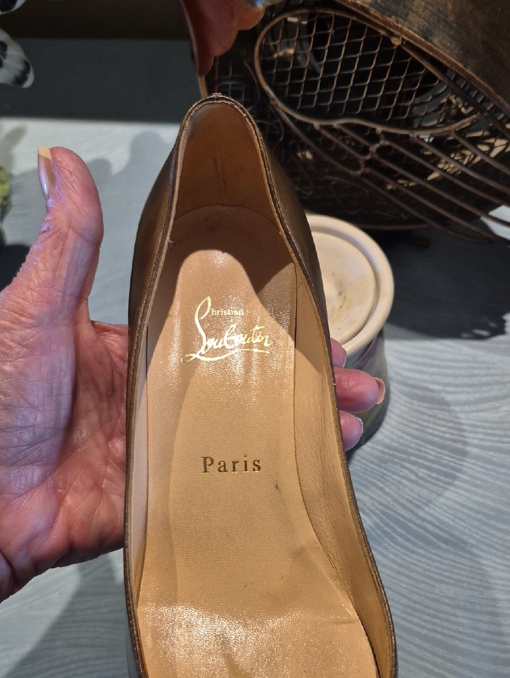 Christian Louboutin Mater Claude Bronzo 85 Calf  Peep-Toe  Heels Sz 38. - Picture 10 of 16